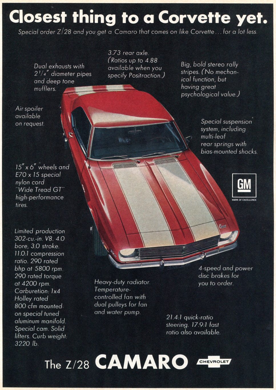 1969 Z28 Camaro Ad - Closest Thing to a Corvette Yet.