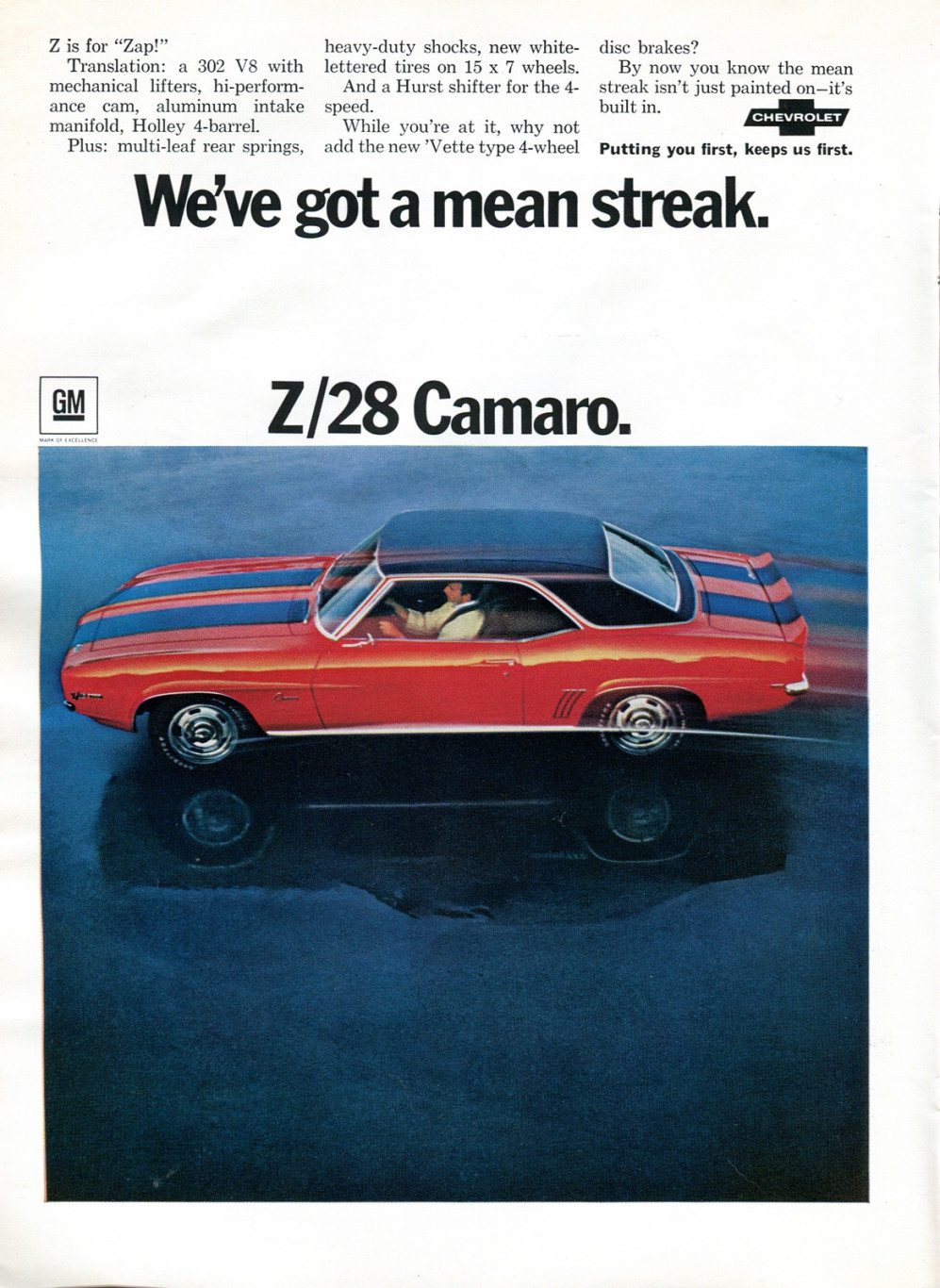 1969 Z28 Camaro Ad - We've Got a Mean Streak.